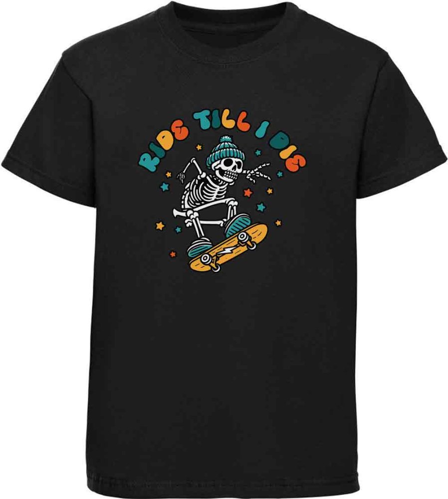 Printed kids T-shirt with cool skating skeleton